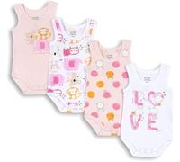 Chicco, Body Bébé Fille, Ensemble de 4 Body Sans Manches, en 100% Coton, avec Ouverture Confortable, Vêtements Bébé Fille, 0-3 Mois, Idées Cadeau Naissance