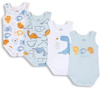 Chicco, Body Bébé Garçon, Lot de 4 Bodies Sans Manches en 100% Coton avec Ouverture Pratique, Vêtements Bébé Garçon 0-3 Mois, Idée Cadeau Naissance