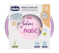 Chicco Coffret Repas pour Enfants, 2 Assiettes réutilisables pour Bébé,1 Creuse et 1 Plate,Base et Poignées Latérales Antidérapantes,Prise Érgonomique,Repose-Cuillère, Accessoire de Repas,dès 12 Mois