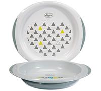 Chicco Coffret Repas pour Enfants, 2 Assiettes réutilisables pour Bébé,1 Creuse et 1 Plate,Base et Poignées Latérales Antidérapantes,Prise Érgonomique,Repose-Cuillère, Accessoire de Repas,dès 12 Mois