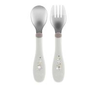 Chicco Couverts en Acier Inoxydable, Couverts Enfants, Set Bouillie, Fourchette et Cuillère pour Enfants, en Acier Inoxydable, Facile à Porter, Set Sevrage Première Bouffe, 2 Pièces, 18M+, Gris