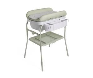 Chicco Cuddle & Bubble Baignoire Ergonomique pour bebé, avec matelas et réducteur souple, hauteur réglable, fermeture compacte, organiseur pour parents, max. 11 kg, gris et vert