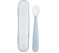 Chicco Cuillères à dessert en silicone avec étui - Cuillère souple pour bébés et tout-petits - Poignée ergonomique et long manche courbé - 6 mois et plus - Gris