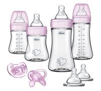 Chicco Duo Newborn Hybrid Baby Bottle Starter Gift Set with Invinci-Glass Inside/Plastic Outside - Pink