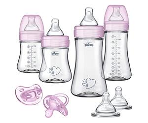 Chicco Duo Newborn Hybrid Baby Bottle Starter Gift Set with Invinci-Glass Inside/Plastic Outside - Pink