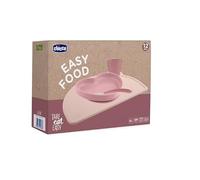 Chicco Easy Food Set de sevrage en silicone 4 pièces avec assiette ventouse antidérapante, set de table, mini tasse avec bord incliné et cuillère souple, 100% silicone sans BPA