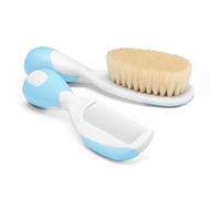 Chicco Ensemble Brosse à Cheveux et Peigne pour Bébé, Brosse à Poils Naturels Doux, Peigne à Bouts Arrondis, Manche Antidérapant, Cadeau de Naissance - Essentiels pour Nouveau-né 0plus Mois, Bleu