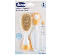 Chicco Ensemble Brosse à Cheveux et Peigne pour Bébé, Brosse à Poils Naturels Doux, Peigne à Bouts Arrondis, Manche Antidérapant, Cadeau de Naissance - Essentiels pour Nouveau-né 0+ Mois, Orange