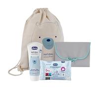 CHICCO Gift Set de changement Natural Sensation, Ensemble cadeau, changement de couche, table à langer, pâte apaisante, lingettes nettoyantes et sac à dos en coton