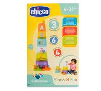 Chicco Jouet Tour empilable avec boules, 6 gobelets empilables et 4 boules, base avec puzzle, effet de surprise, 6-36 mois