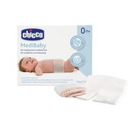 Chicco Kit de pansements ombilicaux, lot de 14 compresses prédécoupées pour le nombril et 7 bandages en filet, permet de fixer et de retirer facilement le pansement, compresse respirante, 0+ mois