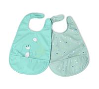 Chicco Lot de 2 bavoirs imperméables 6 mois et plus, bavoirs de sevrage avec protection Stay-Dry et poche ramasse-miettes, fermeture réglable, lavables en machine, motifs amusants coordonnés