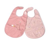Chicco Lot de 2 bavoirs imperméables 6 mois et plus, bavoirs de sevrage avec protection Stay-Dry et poche ramasse-miettes, fermeture réglable, lavables en machine, motifs amusants coordonnés