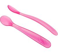 Chicco Lot de 2 Cuillères Souples pour Bébés 1er Age et Jeunes Enfants, Douces et Flexibles, avec Long Manche Érgonomique et Incurvé, 2 Pièces - dès 6 Mois, Rose