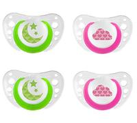 Chicco Lot de 4 tétines fabriquées en Italie 6 + Light Lumi pour fille en silicone souple 6-16 mois sans BPA, avec 2 boites de stérilisation.