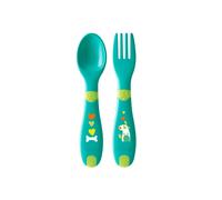 Chicco Premiers couverts en plastique - Fourchette et cuillère, 2 pièces, 12M+, 0% BPA, Vert