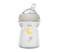 Chicco Natural Feeling Anti-Colic Bottle 0 Months + 250 ml Glass, Baby Bottle with Teat in Soft and Flexible Silicone, Suitable for Mixed Breastfeeding, Slow Flow, Neutral Colour