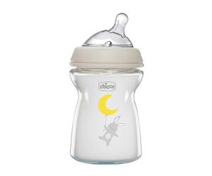 Chicco Natural Feeling Anti-Colic Bottle 0 Months + 250 ml Glass, Baby Bottle with Teat in Soft and Flexible Silicone, Suitable for Mixed Breastfeeding, Slow Flow, Neutral Colour