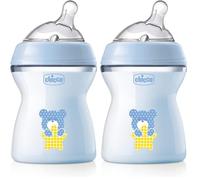 Chicco Natural Feeling Biberon Anti-Colique 2M plus 250ml Biberon avec Tétine en Silicone - Flux Moyen - Couleur Bleue (Lot de 2)