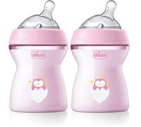 Chicco Natural Feeling Biberon Anti-Colique 2M plus 250ml Biberon avec Tétine en Silicone - Flux Moyen - Couleur Rose (Lot de 2)