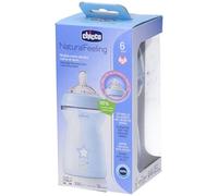 Chicco Natural Feeling Biberon Anti-Colique 6M plus 330ml Biberon avec Tétine en Silicone - Flux Rapide - Couleur Bleue