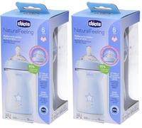 Chicco Natural Feeling Biberon Anti-Colique 6M plus 330ml Biberon avec Tétine en Silicone - Flux Rapide - Couleur Bleue (Lot de 2)
