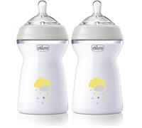 Chicco Natural Feeling Biberon Anti-Colique 6M plus 330ml Biberon avec Tétine en Silicone - Flux Rapide - Couleur Neutre (Lot de 2)