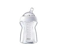Chicco Biberon Naturalfeeling – Tétine inclinée, Verre 250 ml, Flux lent, 0+ mois, 1 unité