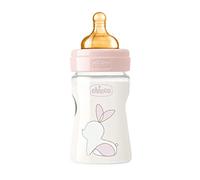 Chicco Original Touch Biberon anti-coliques avec tétine en latex 100% naturel, biberon avec flux lent 0 + mois, biberon en plastique de 150 ml pour nouveau-né Rose