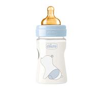 Chicco ORIGINAL TOUCH Biberon anticolique avec tétine en latex 100% naturel, Biberon à débit lent 0+ mois, Biberon en plastique de 150 ml pour nouveau-nés, bleu
