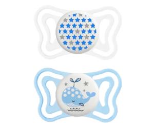 Chicco Physio Forma Light Sucette Silicone Phosphorescente +2m Baleine Étoile Rose Lot de 2 + Boite de Stérilisation