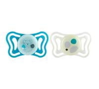 Chicco PhysioForma Light Lumi, Sucette bébé, Tétine en Silicone 16-36 Mois, Légère et Respirante, Forme Ergonomique, Brille dans le Noir, Blau Clair, 2 pcs
