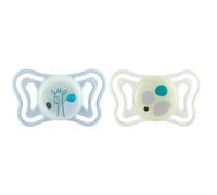Chicco PhysioForma Light Lumi, Sucette bébé, Tétine en Silicone 2-6 Mois, Légère et Respirante, Forme Ergonomique, Brille dans le Noir, Blau Clair, 2 pcs
