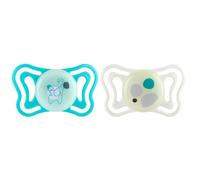 Chicco PhysioForma Light Lumi, Sucette bébé, Tétine en Silicone 6-16 Mois, Légère et Respirante, Forme Ergonomique, Brille dans le Noir, Blau Clair, 2 pcs