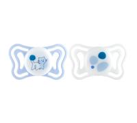Chicco PhysioForma Light, Sucette bébé avec Tétine en Silicone 2-6 Mois, Légère et Respirante, Forme Ergonomique, Soutient la Respiration Physiologique et le bon développement de la Bouche, Bleu, 2pcs
