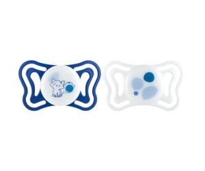 Chicco PhysioForma Light, Sucette bébé, Tétine en Silicone 16-36 Mois, Légère et Respirante, Forme Ergonomique, Soutient la Respiration Physiologique et le bon développement de la Bouche, Bleu, 2pcs