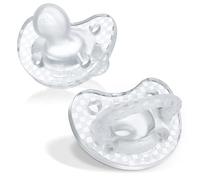 Chicco PhysioForma Luxe Lot de 2 tétines en silicone pour bébé de 16 à 24 mois, bouclier texturé tendance, sans BPA et sans latex, boîte de stérilisation réutilisable, cristal