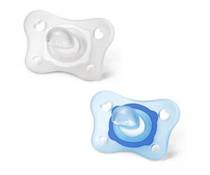 Chicco PhysioForme tétine en silicone 0 - 2 mois, 2 pièces, lot de compresses de 0 à 2 mois, supporte la respiration physiologique et favorise le développement de la bouche, bleu