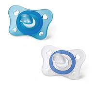 Chicco PhysioForme tétine en silicone 2 - 6 mois, 2 pièces, lot de compresses de 0 à 2 mois, supporte la respiration physiologique et favorise le développement de la bouche, bleu
