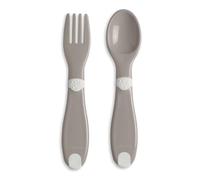 Chicco Premiers Couvert en Plastique, Couverts Pour Enfants, Fourchette Et Cuillère, Petit, Léger, Facile à Saisir, Finition Antidérapante, 12M+, 2 Pièces, 0% BPA, Gris