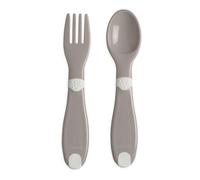 Chicco Premiers Couvert en Plastique, Couverts Pour Enfants, Fourchette Et Cuillère, Petit, Léger, Facile à Saisir, Finition Antidérapante, 12M+, 2 Pièces, 0% BPA, Gris
