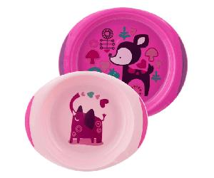 Chicco Repas Ensemble Assiette Plate et Creuse Décorée +12m Rose