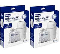 Chicco Sachets anti-odeurs, Sachets pour Poubelle à Couches Anti-Odeur, Poubelle Télescopique, Matériau Robuste à Trois Couches, Retient les Mauvaises Odeurs, 45 Sacs, 15x3 (Lot de 2)