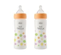Chicco Set de 2 Biberons Perfect à débit moyen, biberon anti-colique, réduit les régurgitations et l'irritabilité, biberon en plastique de 250 ml, coffret cadeau, paquet économique, 2m+, Fille