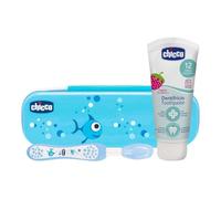 Chicco Set Dentaire pour Enfants, L’Étui Contient Un Dentifrice 12 Mois + et Une Brosse à Dents, Bleu