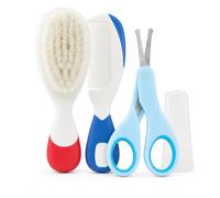 Chicco Set d'hygiène pour bébé, ciseaux en acier inoxydable avec capuchon de protection, brosse et peigne avec poignée antidérapante, 0+ mois
