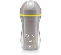Chicco Sport Cup Tasse à bec en silicone pour bébés de plus de 14 mois, 266 ml, gobelet thermique pour apprendre à boire, avec paille flexible résistante aux morsures, sans BPA, gris