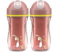 Chicco Sport Cup Tasse à bec en silicone pour bébés de plus de 14 mois, 266 ml, gobelet thermique pour apprendre à boire, avec paille flexible résistante aux morsures, sans BPA, rose (Lot de 2)