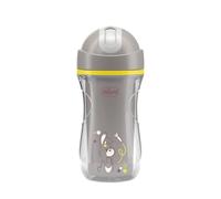Chicco Sport Cup Tasse à bec en silicone pour bébés de plus de 14 mois, 266 ml, gobelet thermique pour apprendre à boire, avec paille flexible résistante aux morsures, sans BPA, gris