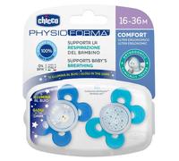 Chicco Sucette Physio Comfort Night silicone 16-36 mois Chat/Étoiles 2 pièces
